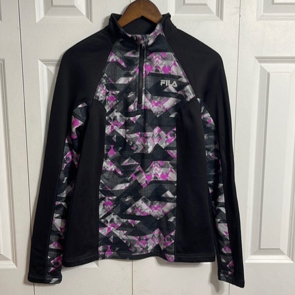 Fila Sport Medium Quarter Zip‎ Pullover Womens Black Magenta Geometric RN 73277